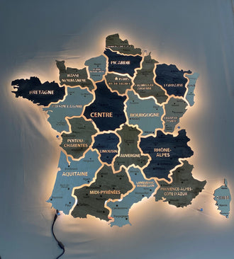 France LED map on acrylic glass with backlighting between regions color Bordo — buy | FACTURA