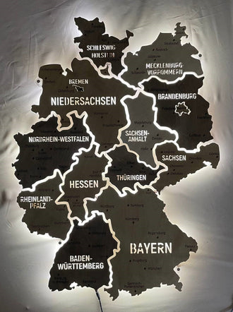 Germany LED map on acrylic glass with backlighting between regions color Nut — buy | FACTURA