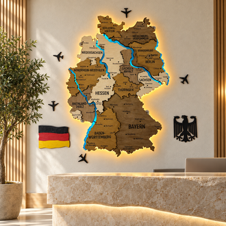 Akrylowa mapa Niemiec z rzekami, kolor Wonder