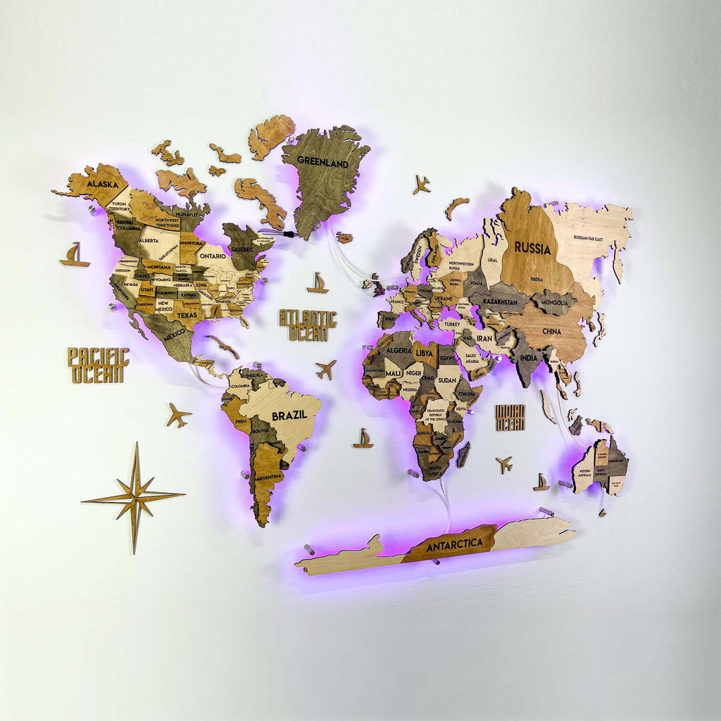 LED 3D Wooden Multilayer world map color Wonder — buy | FACTURA