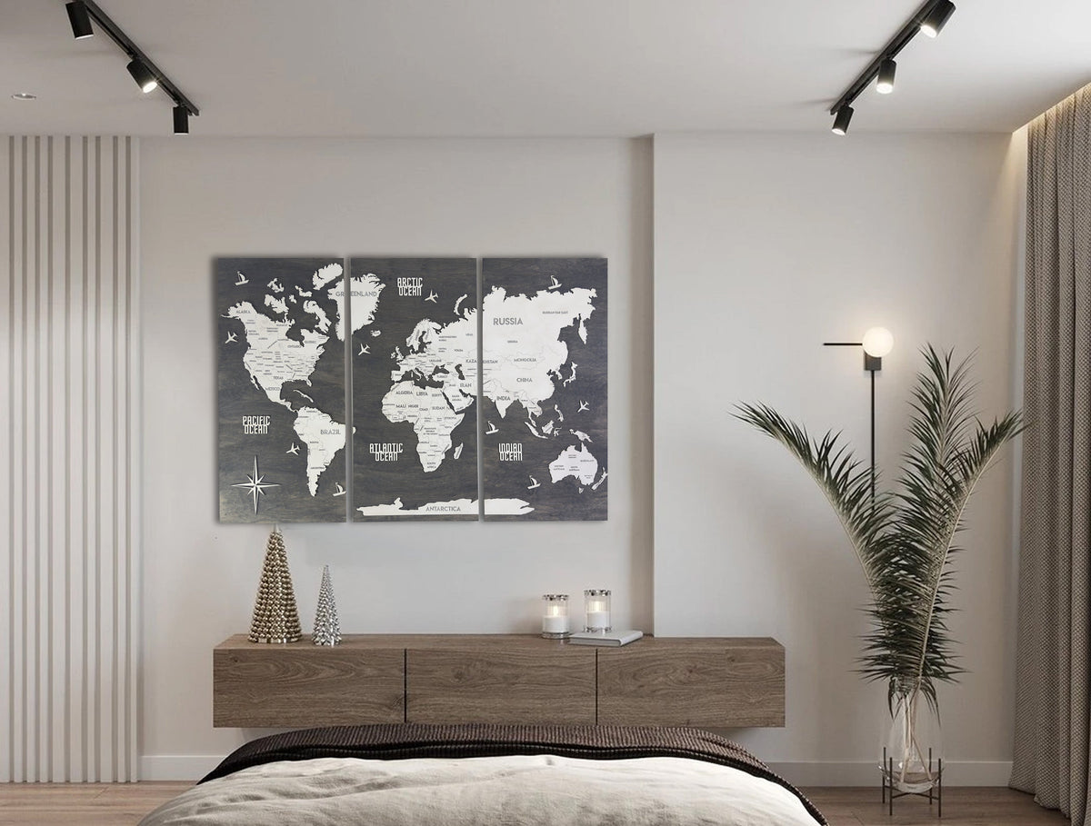 Wooden World Map Panel 1 for Wall with LED Lighting — buy | FACTURA