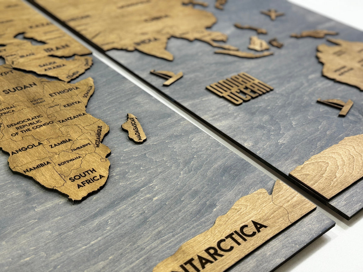 Wooden World Map Panel 2 for Wall with LED Lighting — buy | FACTURA