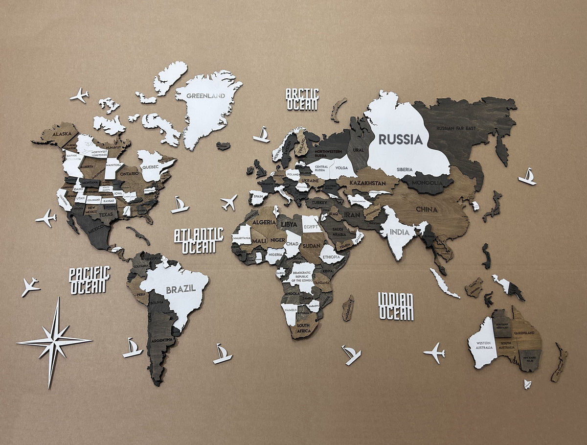 3D Wooden Multilayer world map color Grunge — buy | FACTURA