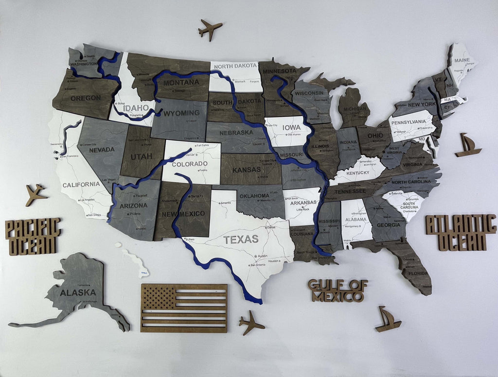 Wooden USA Map – With Rivers, color Loft — buy | FACTURA