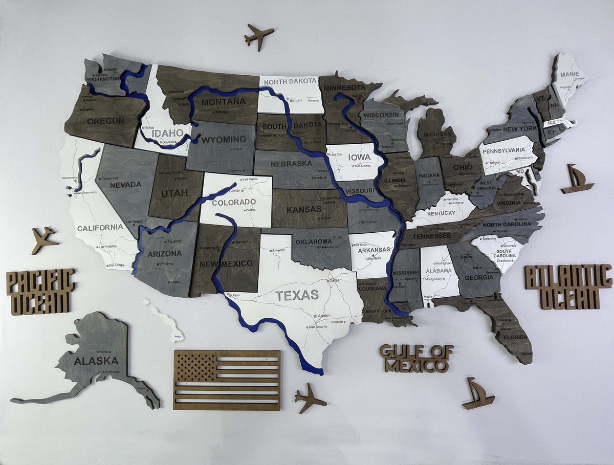 Wooden USA Map – With Rivers, color Loft — buy | FACTURA