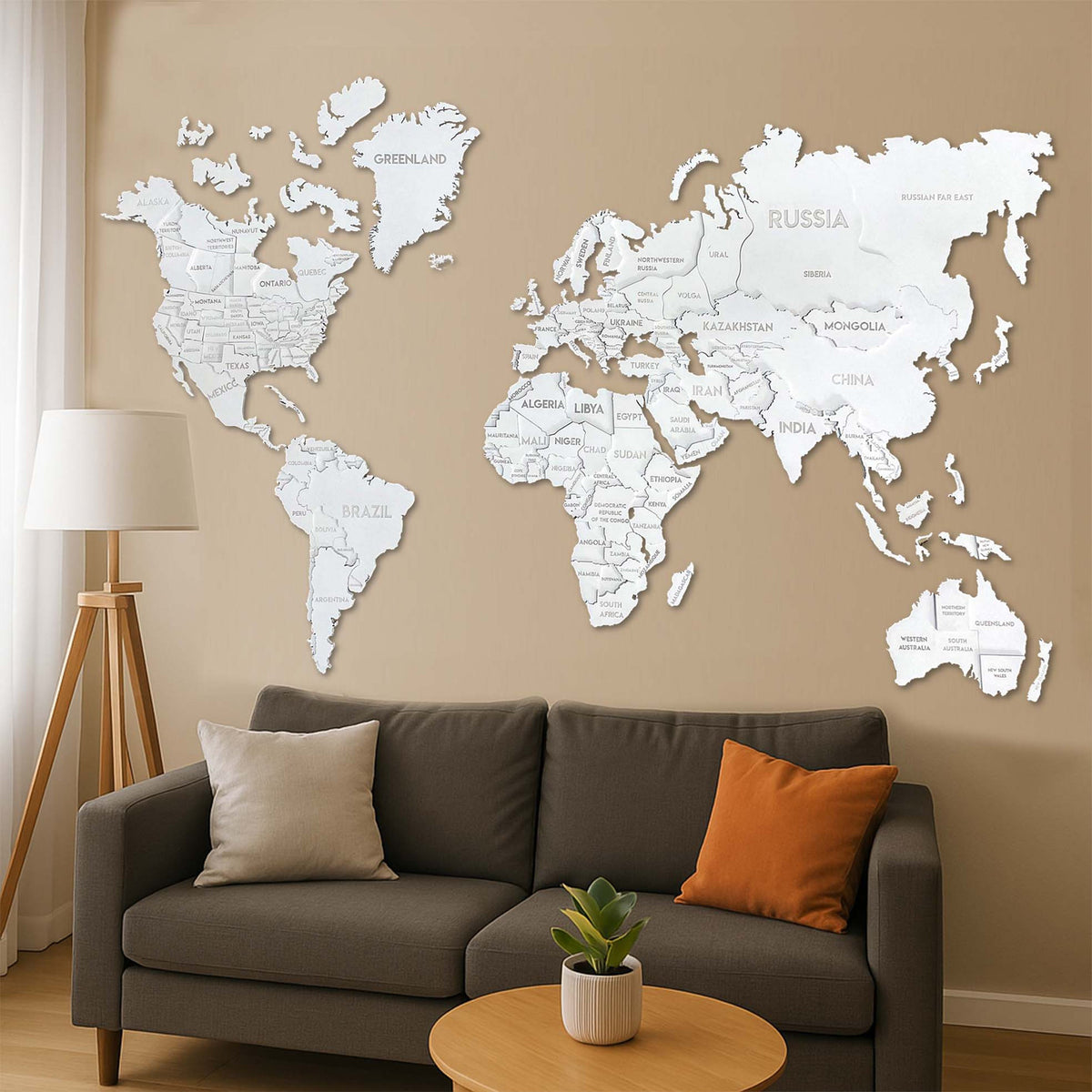 3D Wooden Multilayer world map color White — buy | FACTURA
