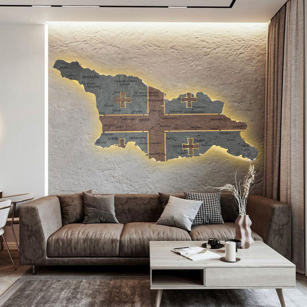 Georgia LED map on acrylic glass with backlighting between regions color Flag — buy | FACTURA