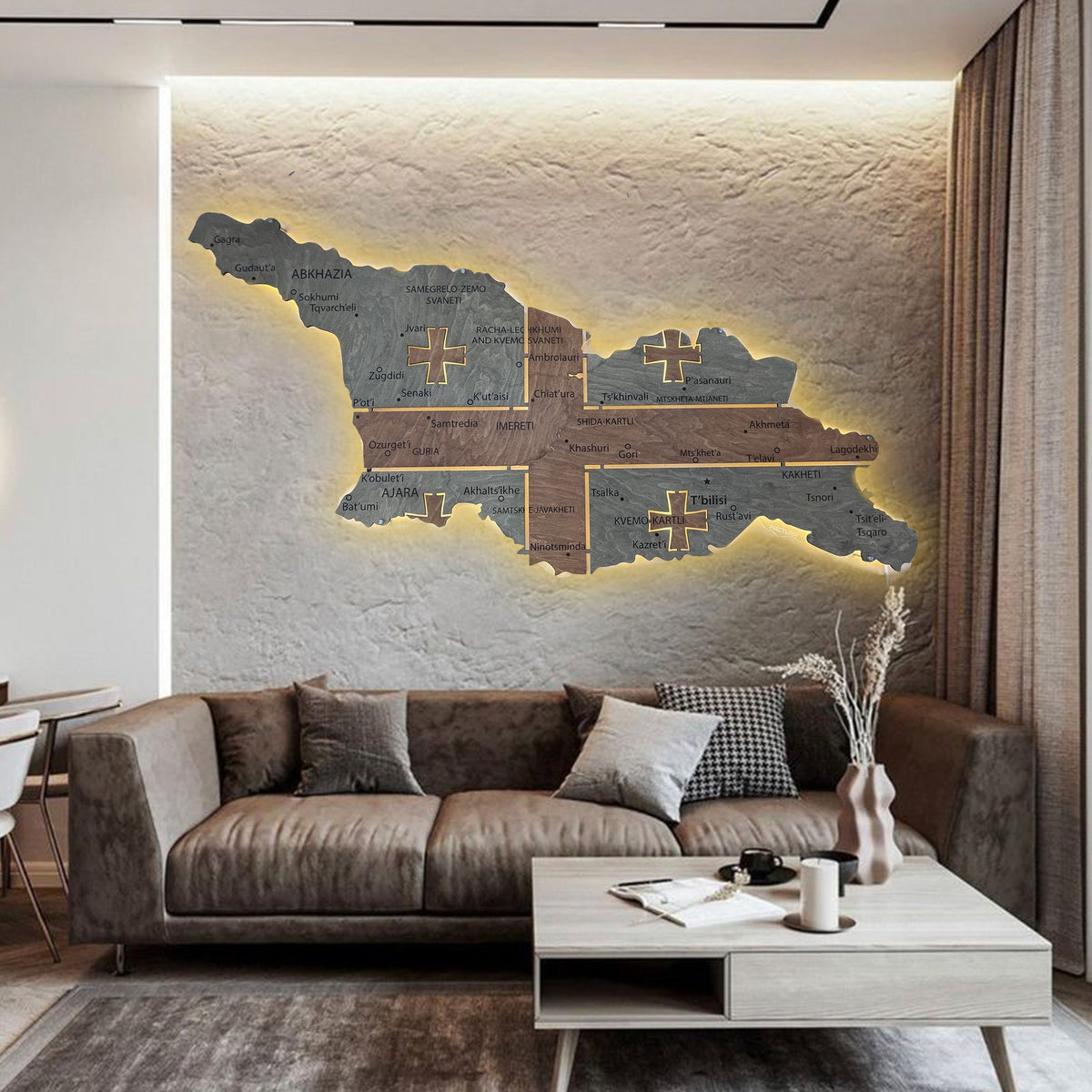 Georgia LED map on acrylic glass with backlighting between regions color Flag — buy | FACTURA