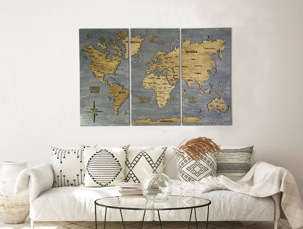 Wooden World Map Panel 2 for Wall with LED Lighting — buy | FACTURA