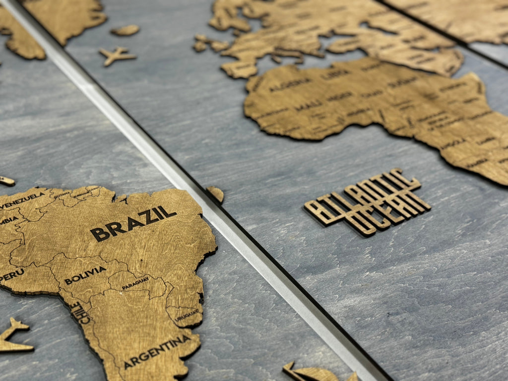 Wooden World Map Panel 2 for Wall with LED Lighting — buy | FACTURA