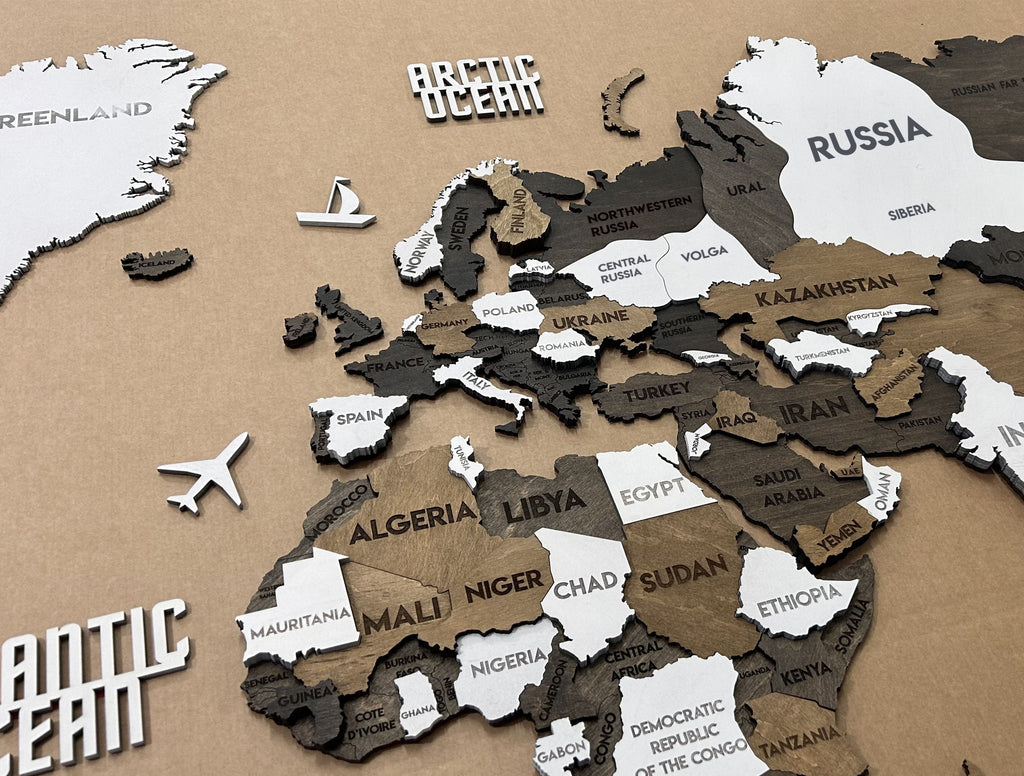 3D Wooden Multilayer world map color Grunge — buy | FACTURA