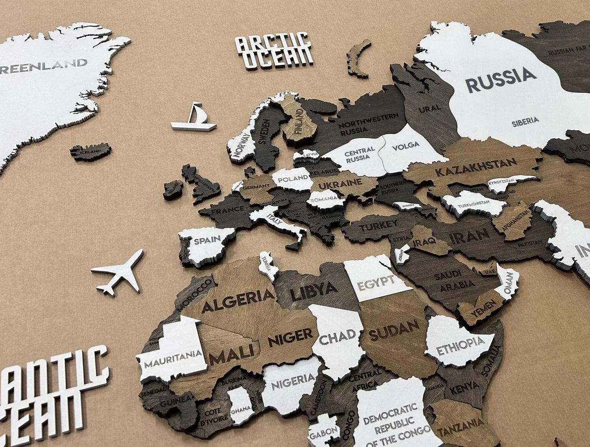 3D Wooden Multilayer world map color Grunge — buy | FACTURA