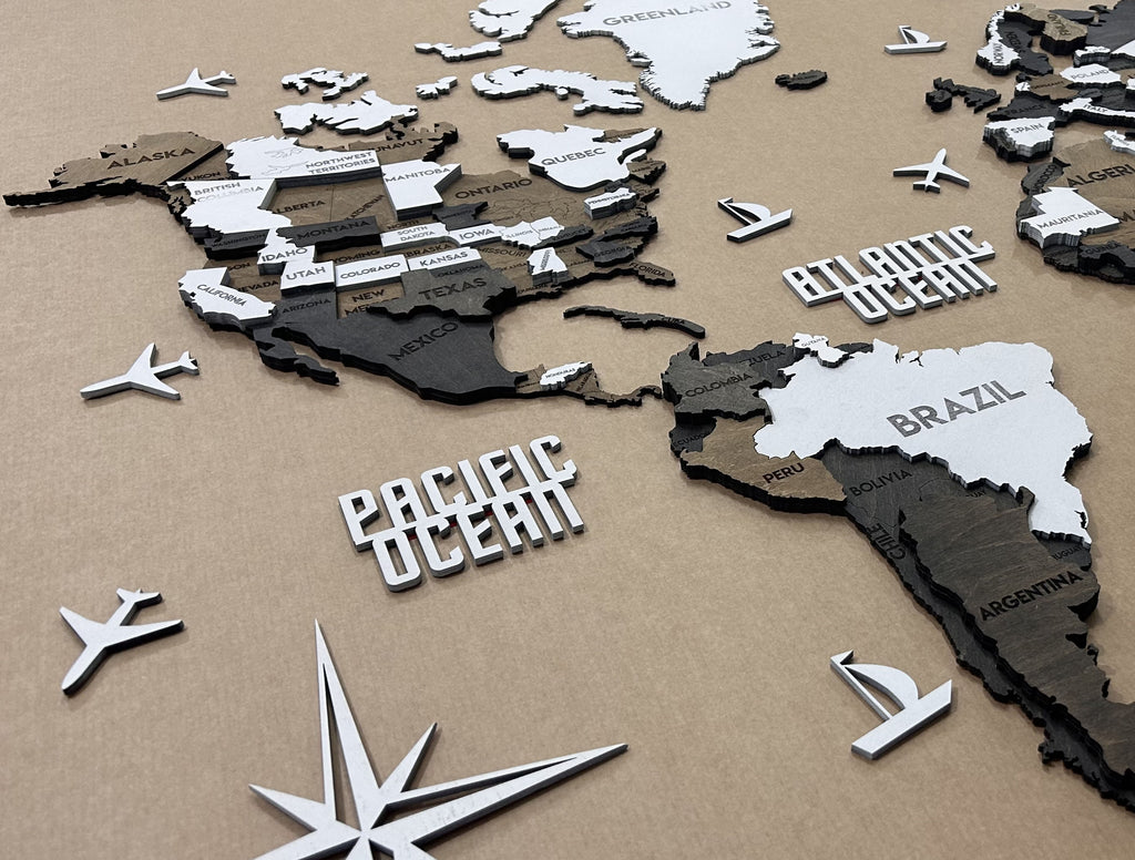 3D Wooden Multilayer world map color Grunge — buy | FACTURA