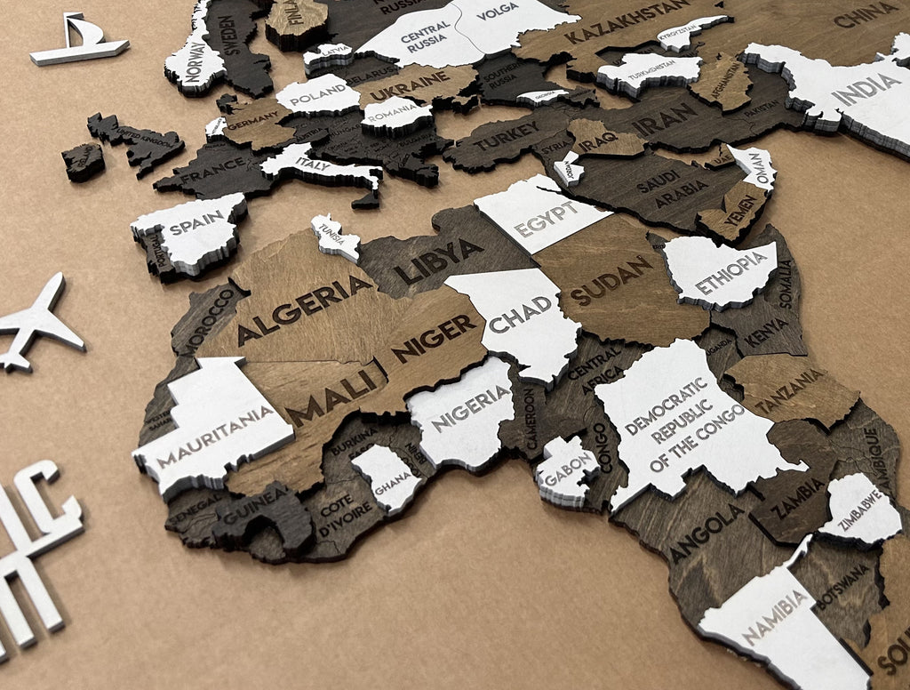 3D Wooden Multilayer world map color Grunge — buy | FACTURA