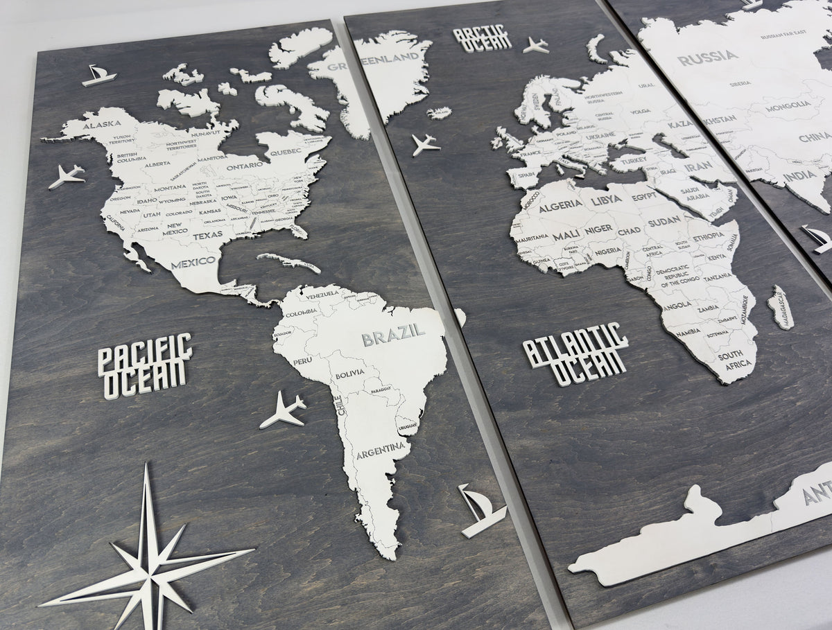 Wooden World Map Panel 1 for Wall with LED Lighting — buy | FACTURA