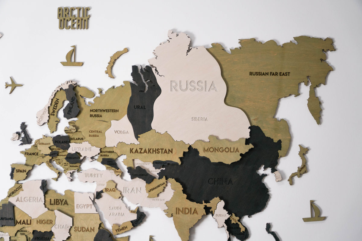 Drewniana mapa świata 3D wielowarstwowa, kolor Verde