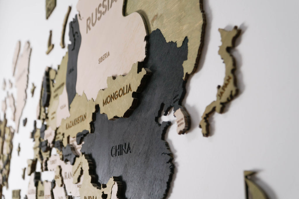 Drewniana mapa świata 3D wielowarstwowa, kolor Verde