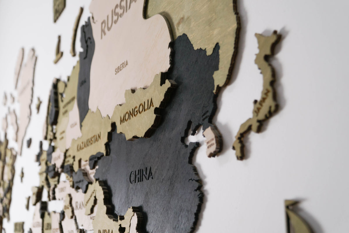 Drewniana mapa świata 3D wielowarstwowa, kolor Verde