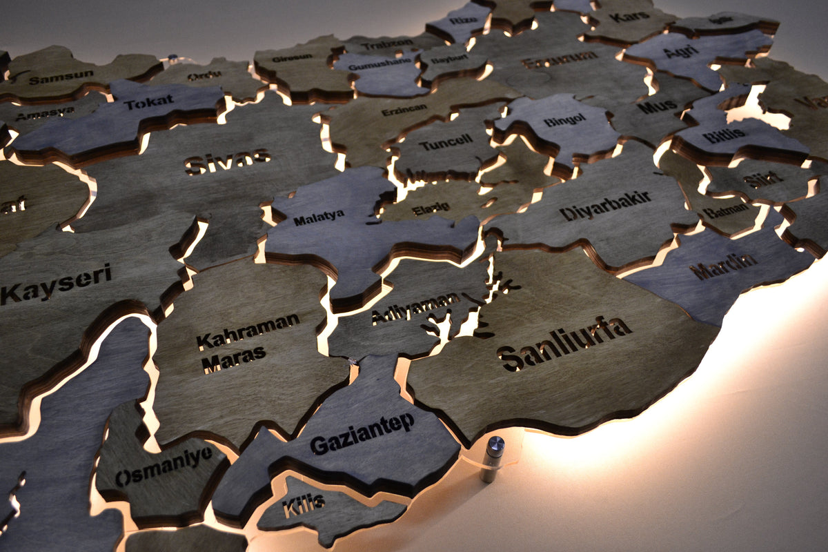 Turkey LED map on acrylic glass with backlighting between regions color Nerium — buy | FACTURA