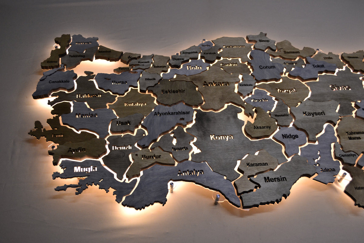 Turkey LED map on acrylic glass with backlighting between regions color Nerium — buy | FACTURA