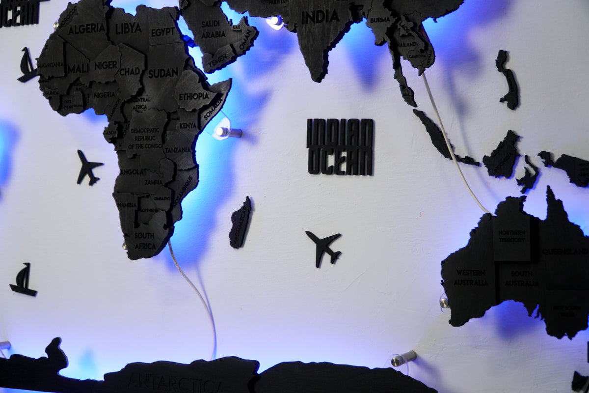 LED 3D Wooden Multilayer world map color Nero — buy | FACTURA