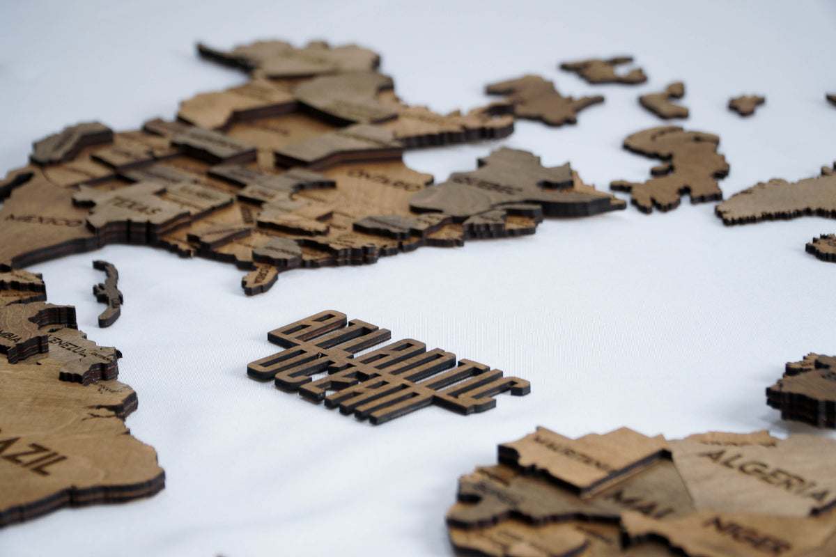 3D Wooden Multilayer world map color Brown — buy | FACTURA