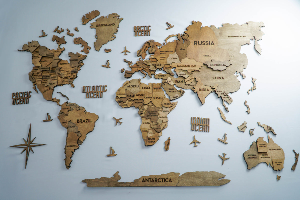 3D Wooden Multilayer world map color Brown — buy | FACTURA