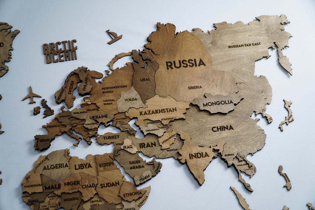 3D Wooden Multilayer world map color Brown — buy | FACTURA