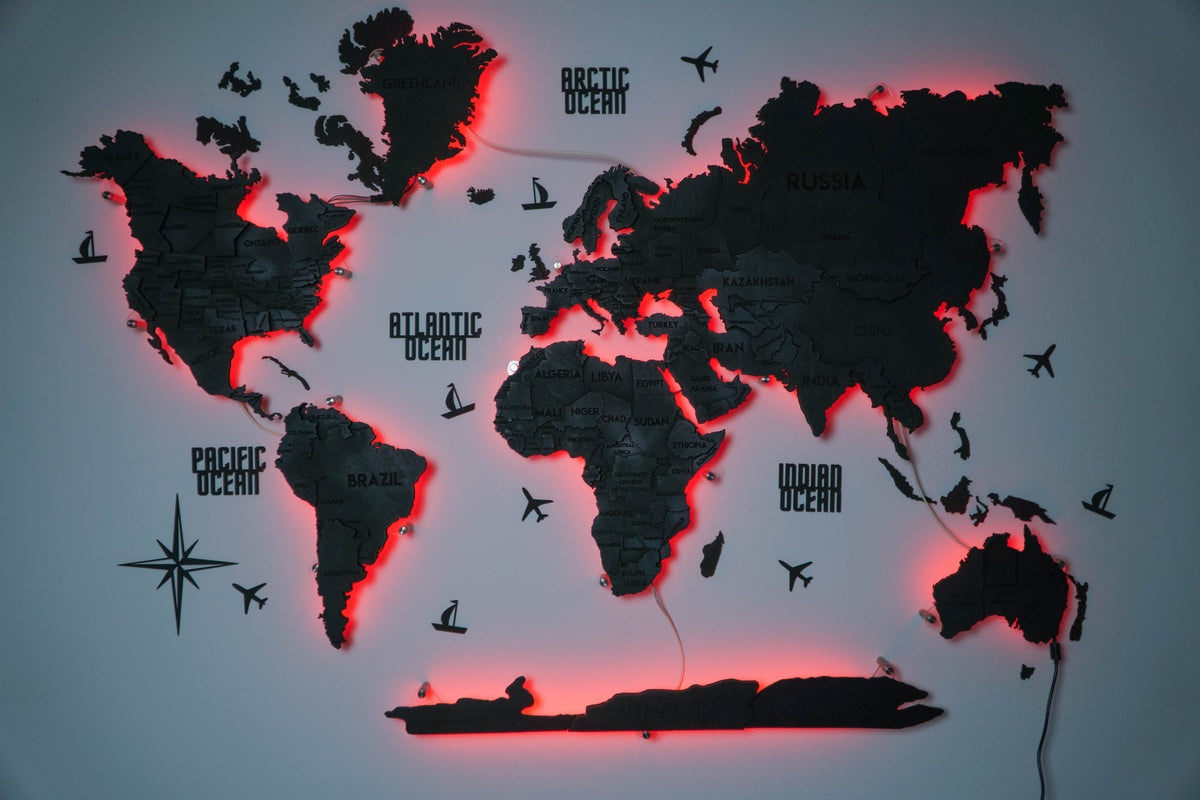 LED 3D Wooden Multilayer world map color Nero — buy | FACTURA