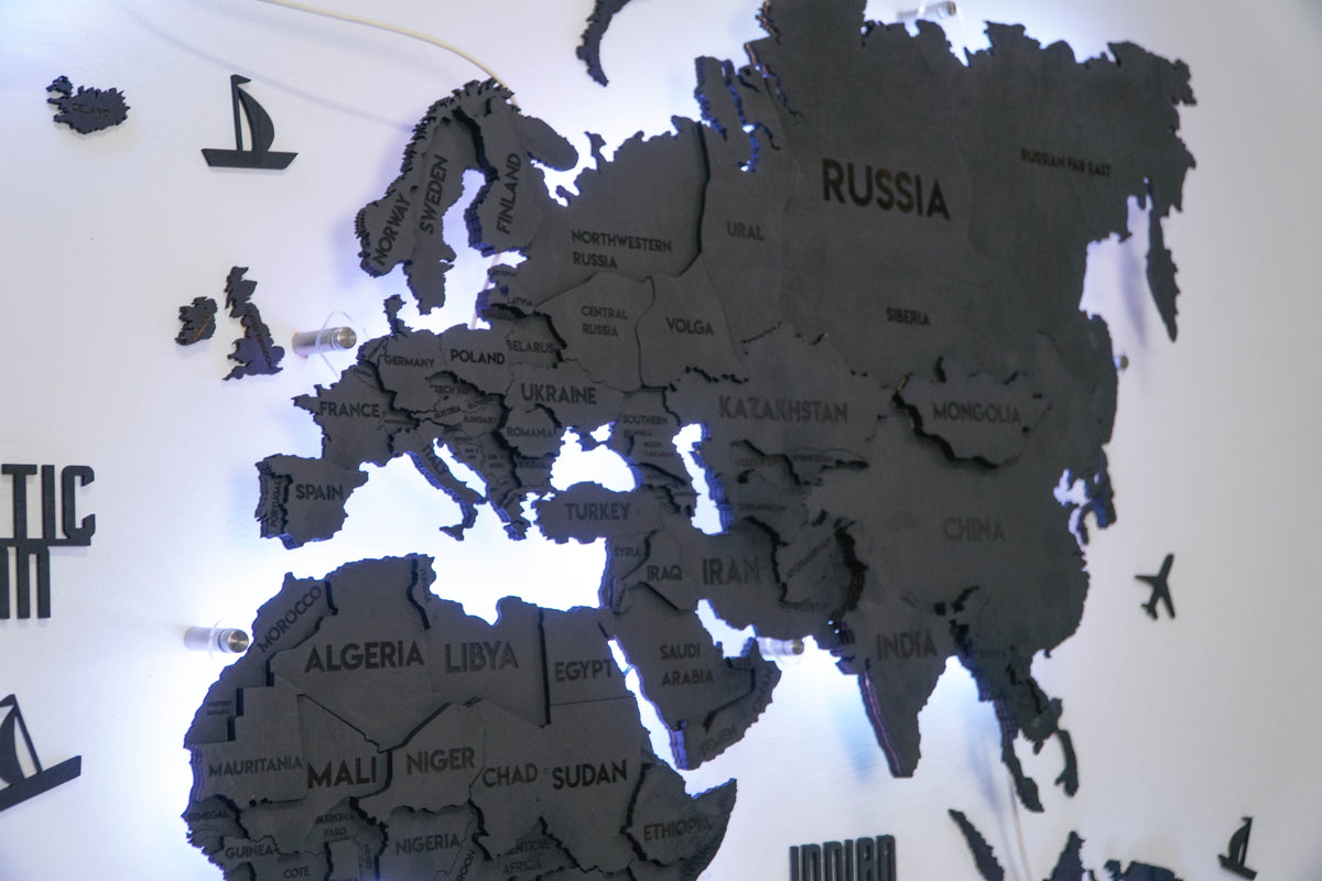 LED 3D Wooden Multilayer world map color Nero — buy | FACTURA