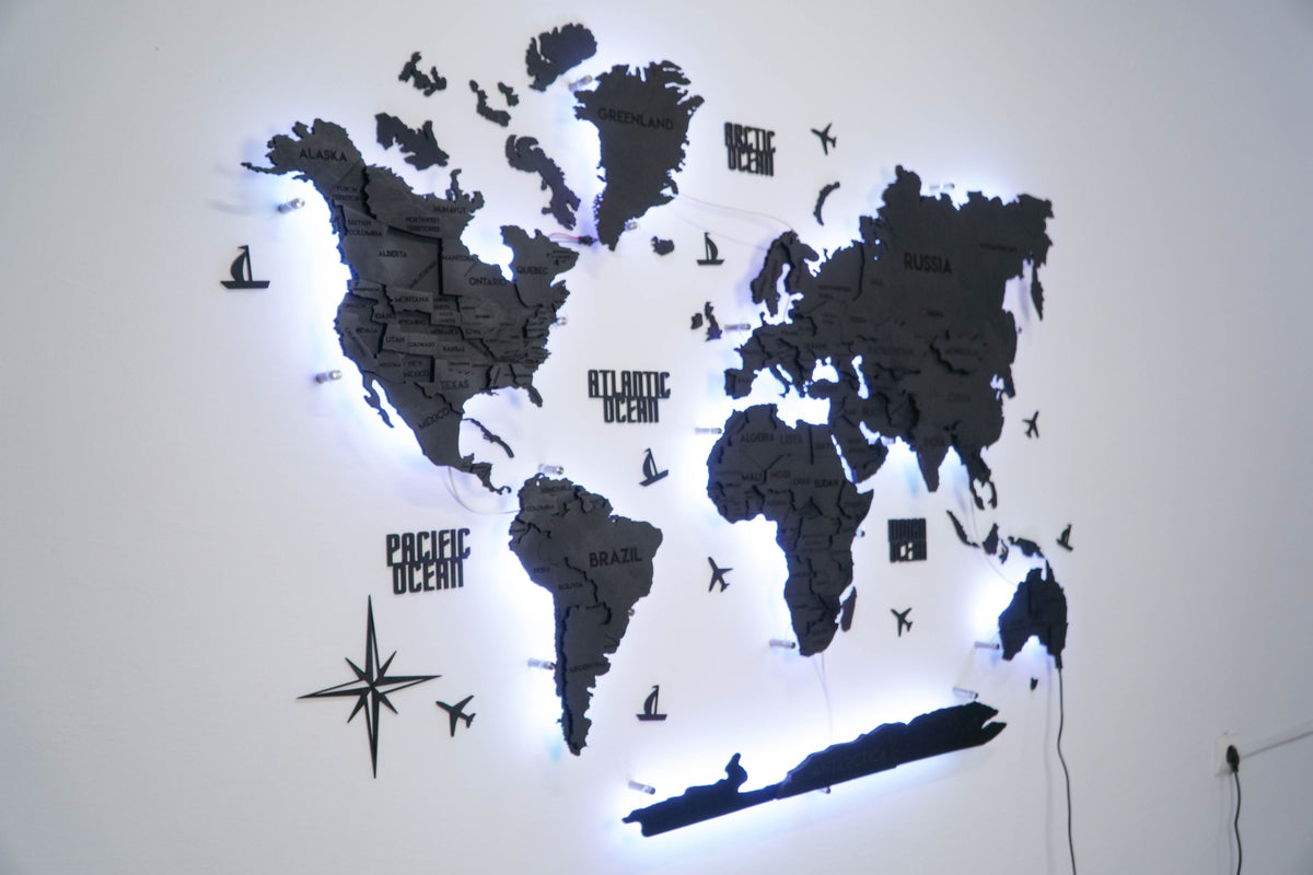 LED 3D Wooden Multilayer world map color Nero — buy | FACTURA