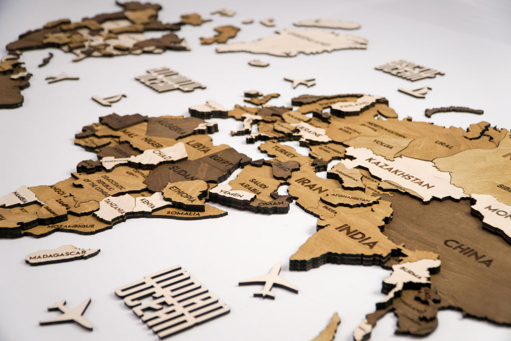 Drewniana mapa świata 3D wielowarstwowa, kolor Terra