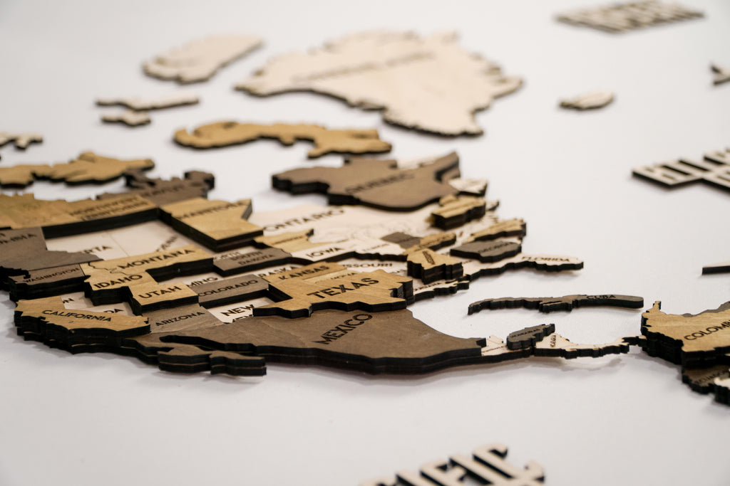 Drewniana mapa świata 3D wielowarstwowa, kolor Terra