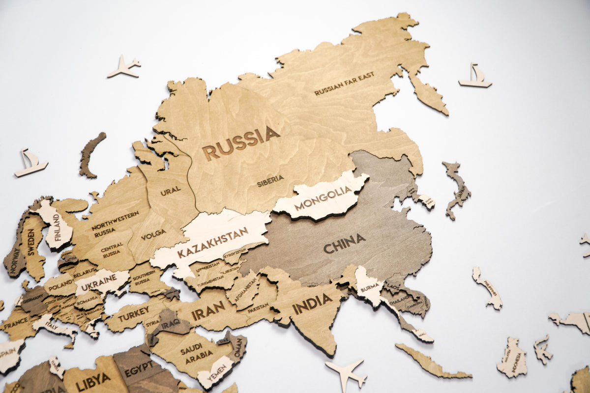 Drewniana mapa świata 3D wielowarstwowa, kolor Terra