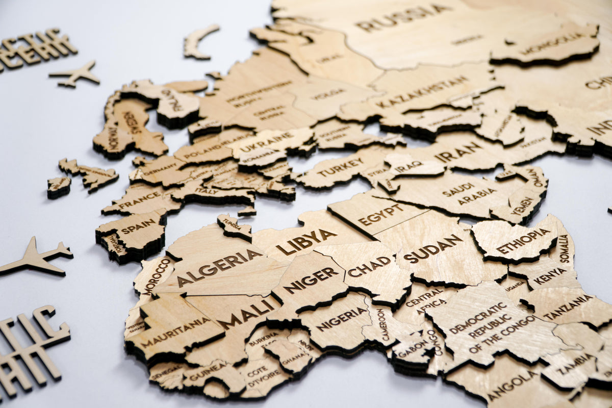 Drewniana mapa świata 3D wielowarstwowa, kolor Natural