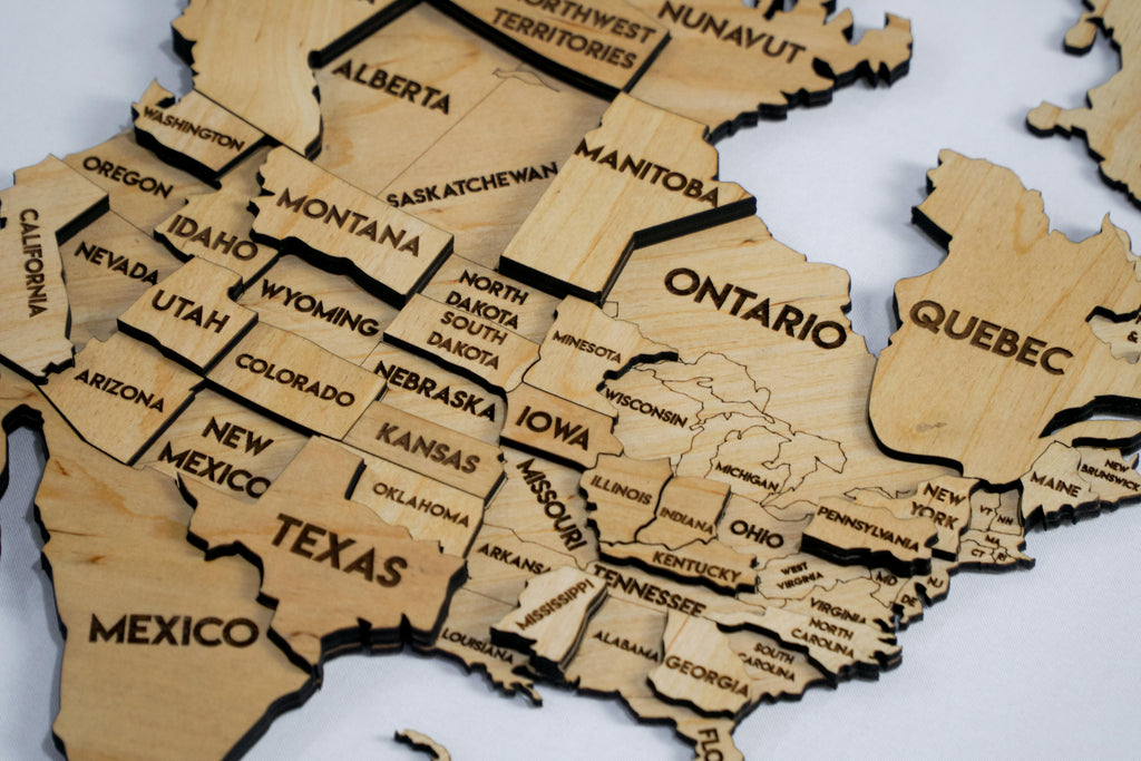 Drewniana mapa świata 3D wielowarstwowa, kolor Natural