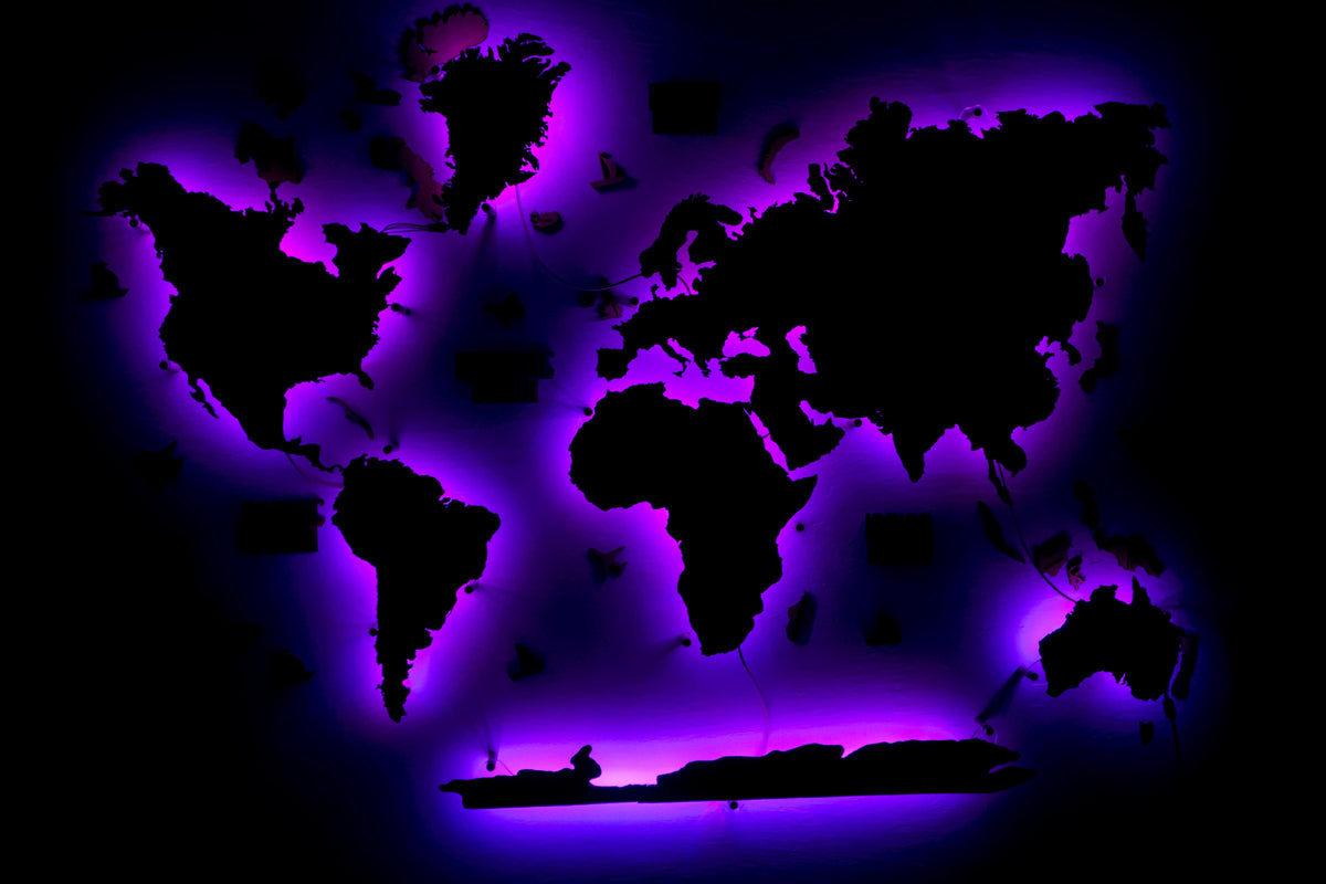 Drewniana mapa świata 3D LED wielowarstwowa, kolor Natural