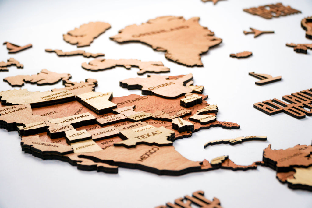 3D Wooden Multilayer world map color Sunrise — buy | FACTURA
