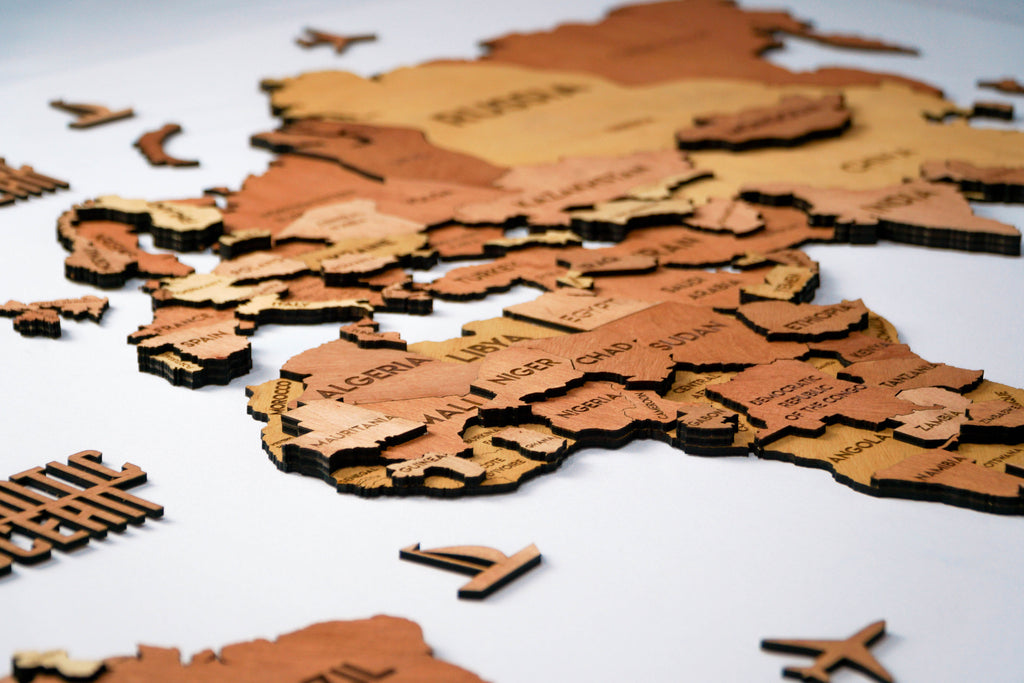 3D Wooden Multilayer world map color Sunrise — buy | FACTURA
