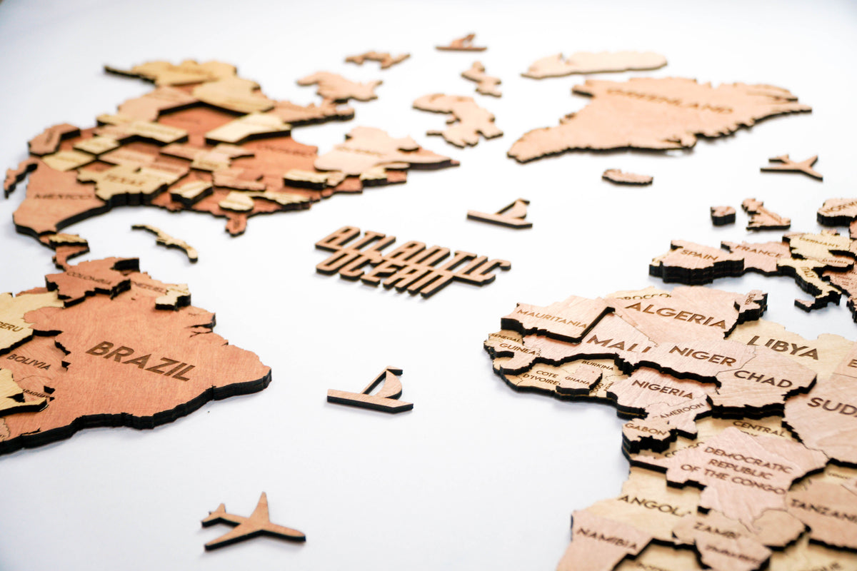 3D Wooden Multilayer world map color Sunrise — buy | FACTURA