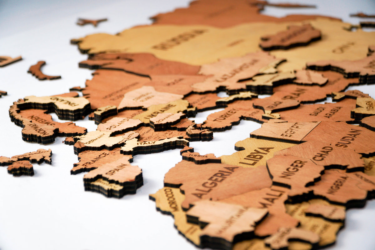3D Wooden Multilayer world map color Sunrise — buy | FACTURA