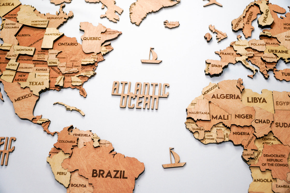 3D Wooden Multilayer world map color Sunrise — buy | FACTURA