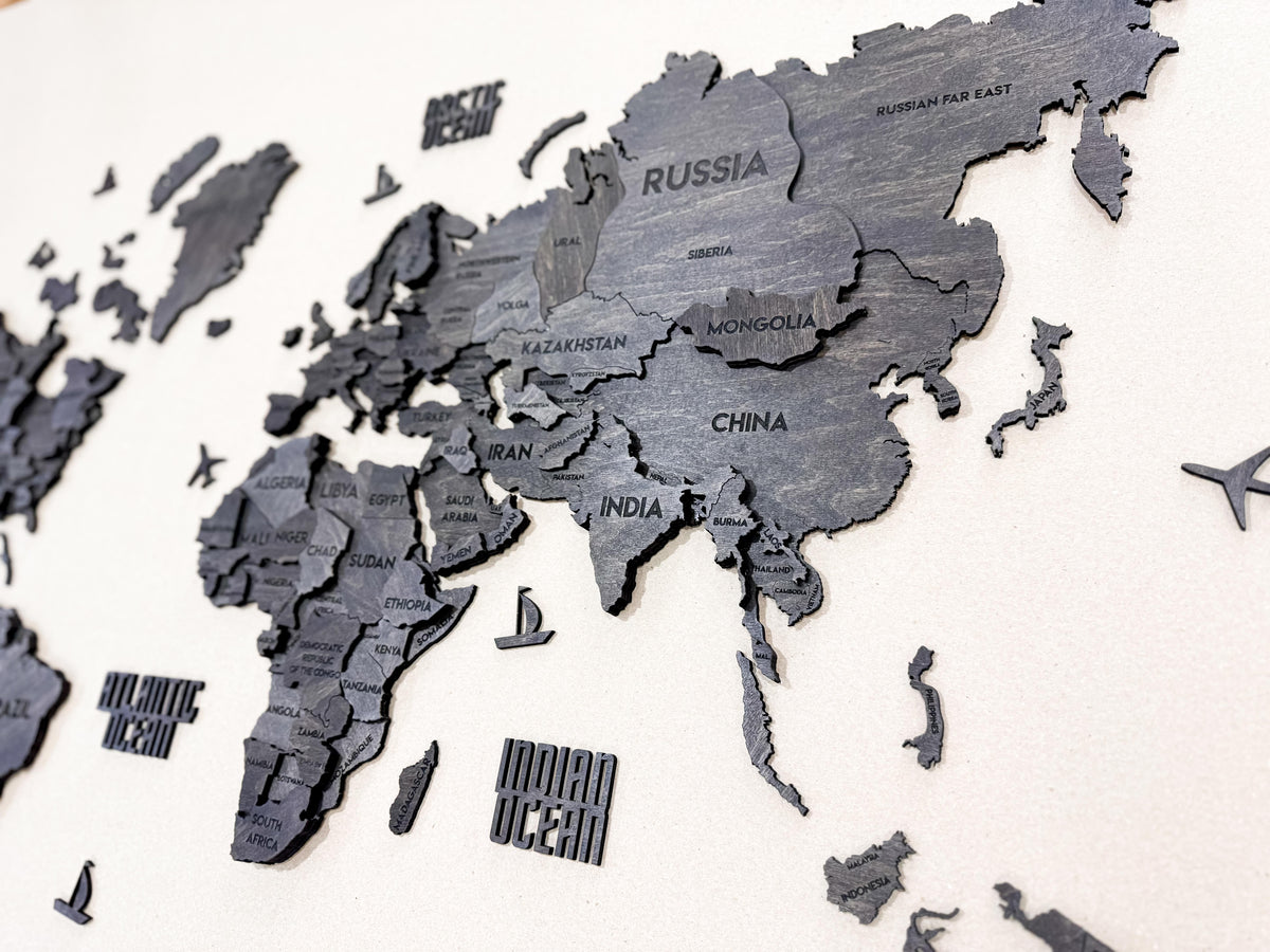 3D Wooden Multilayer world map color Dark — buy | FACTURA