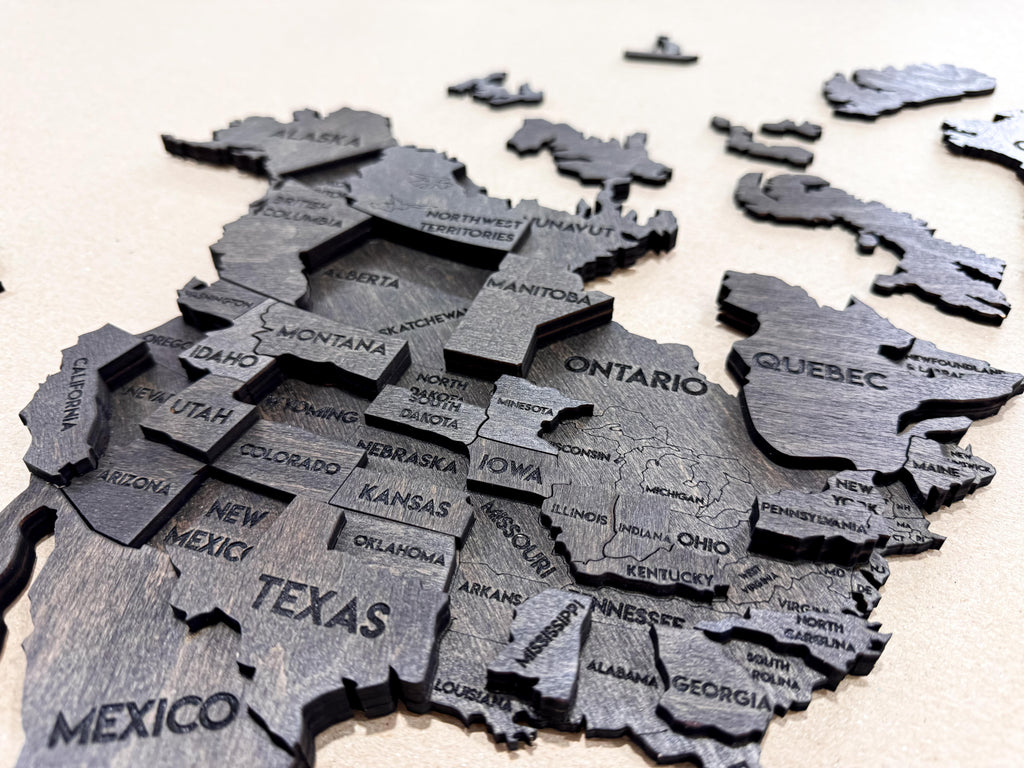 3D Wooden Multilayer world map color Dark — buy | FACTURA