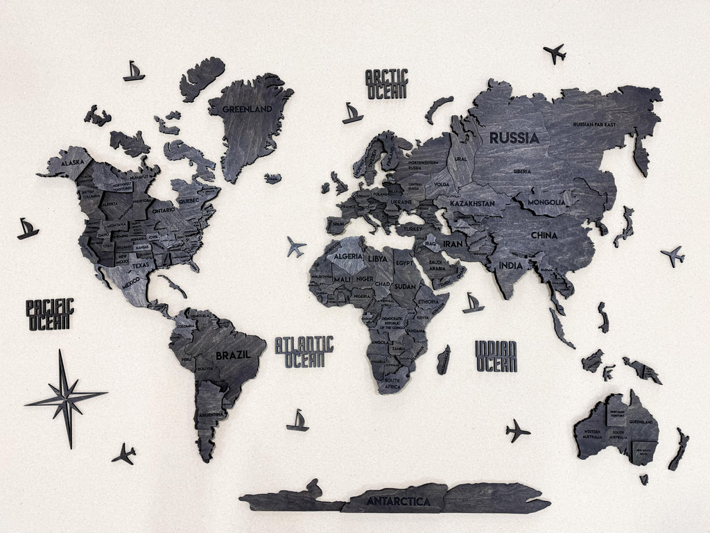 3D Wooden Multilayer world map color Dark — buy | FACTURA