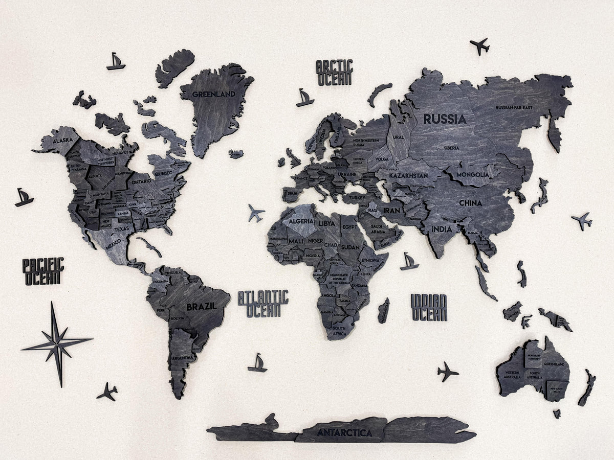 3D Wooden Multilayer world map color Dark — buy | FACTURA