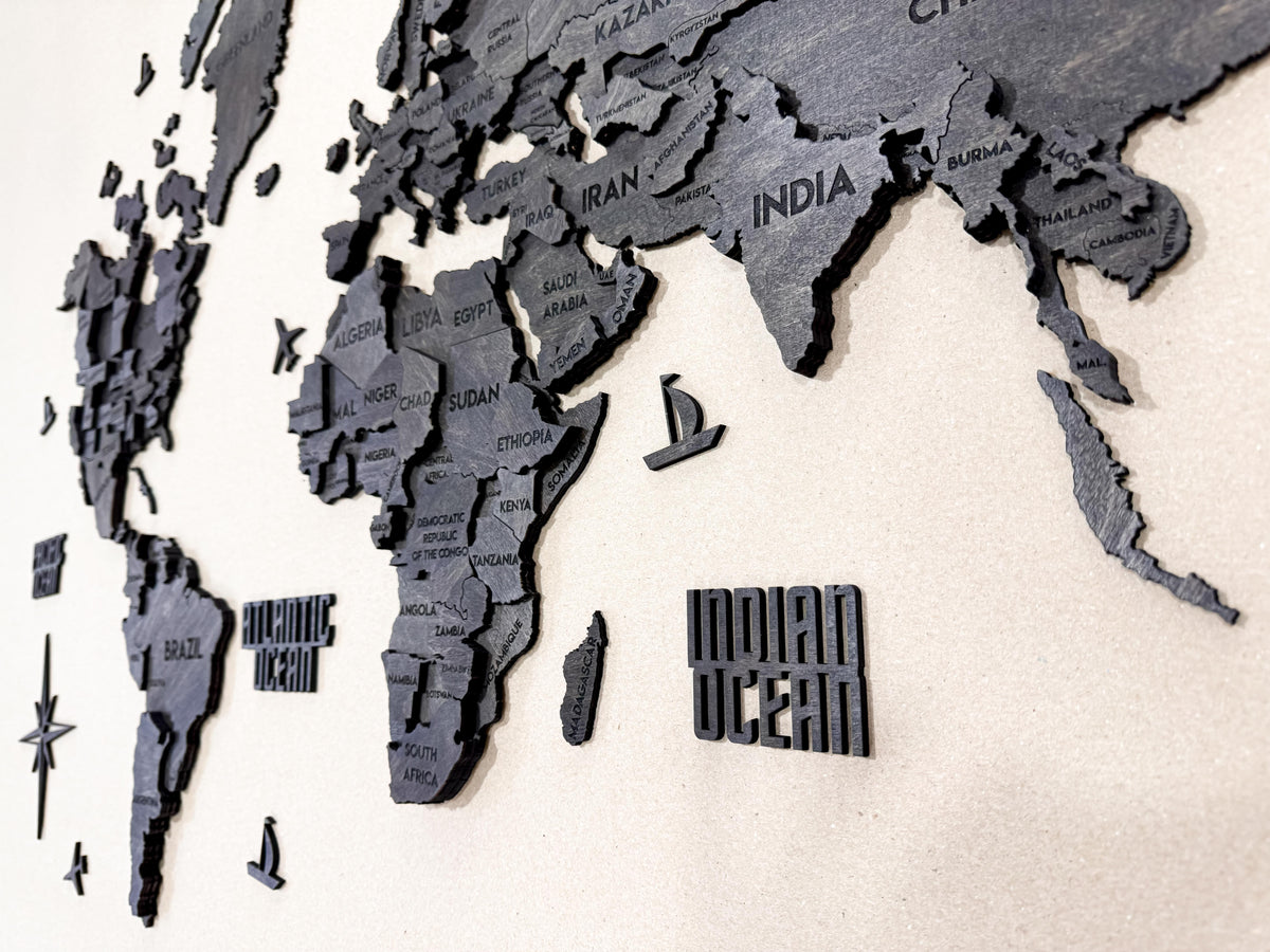 3D Wooden Multilayer world map color Dark — buy | FACTURA