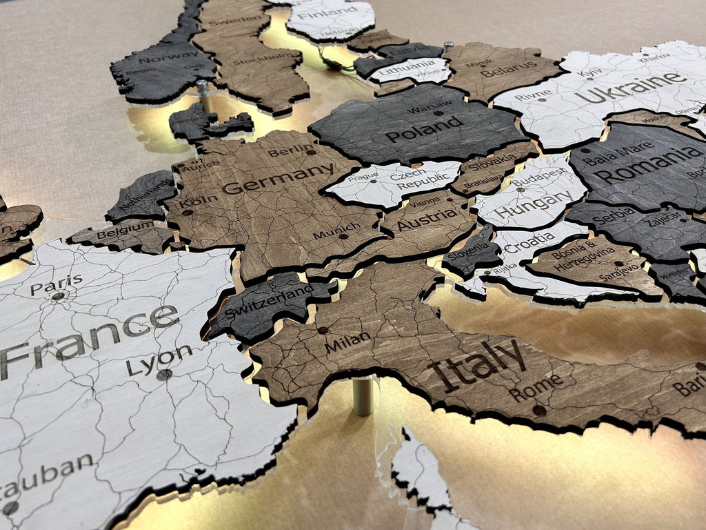 Europe LED map on acrylic glass with backlighting between countries color Wander — buy | FACTURA