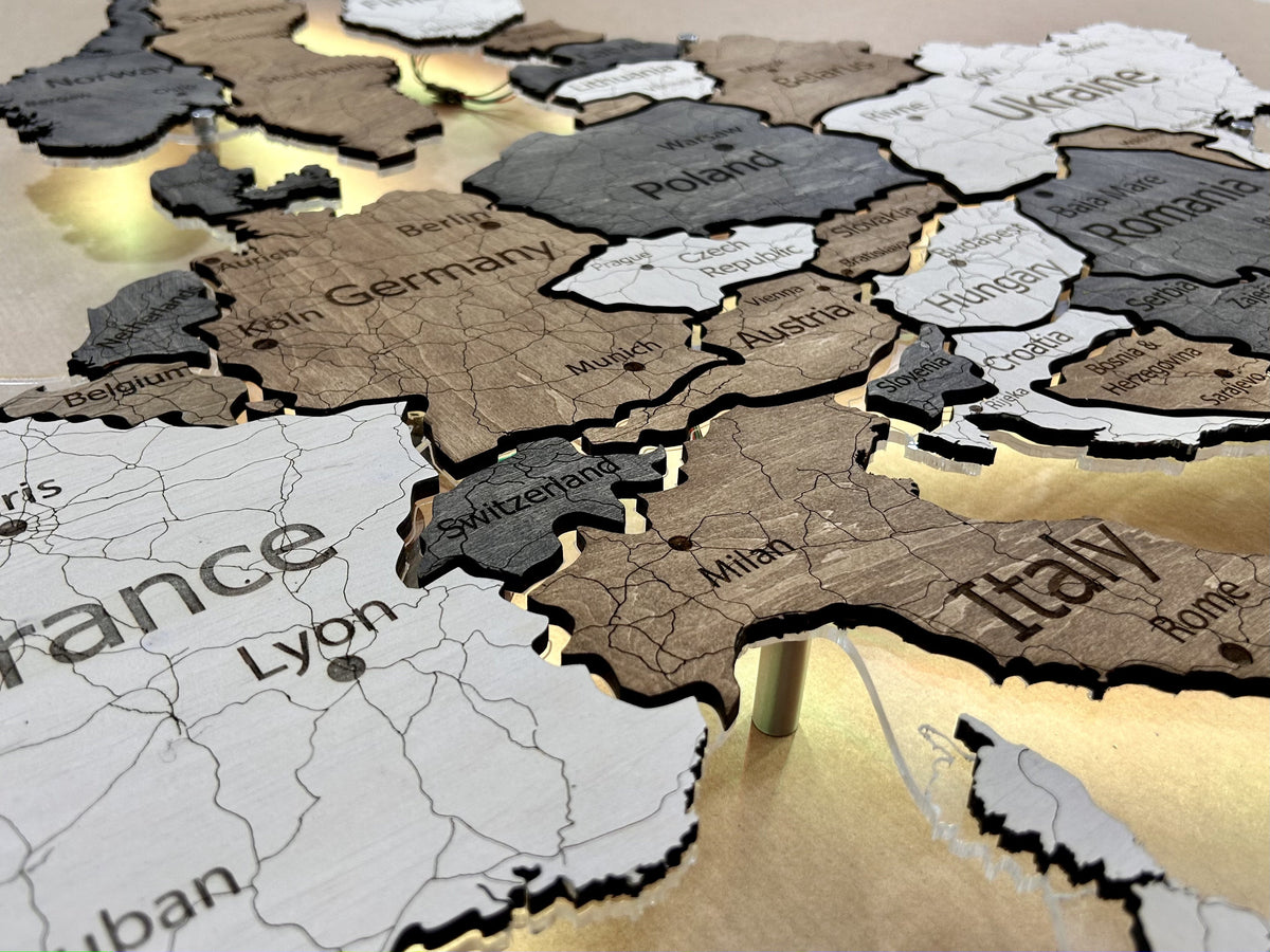 Europe LED map on acrylic glass with backlighting between countries color Wander — buy | FACTURA