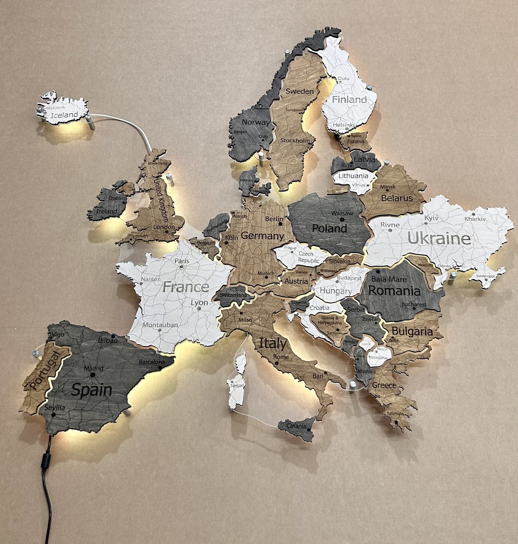 Europe LED map on acrylic glass with backlighting between countries color Wander — buy | FACTURA